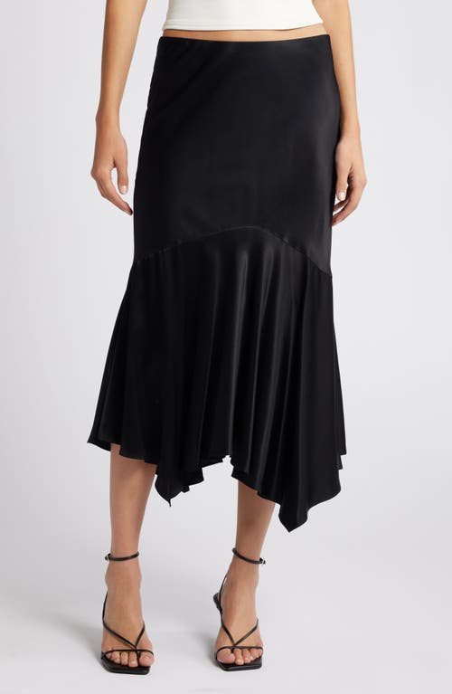 Rails Edwina Asymmetric Satin Midi Skirt in Black 