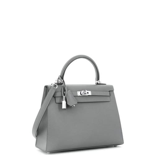 Pre-owned Hermes  Hermes Kelly Handbag Grey Madame With Palladium Hardware 25 In Gray