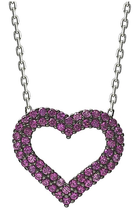 Sterling Silver Red Cubic Zirconia Heart Pendant Necklace