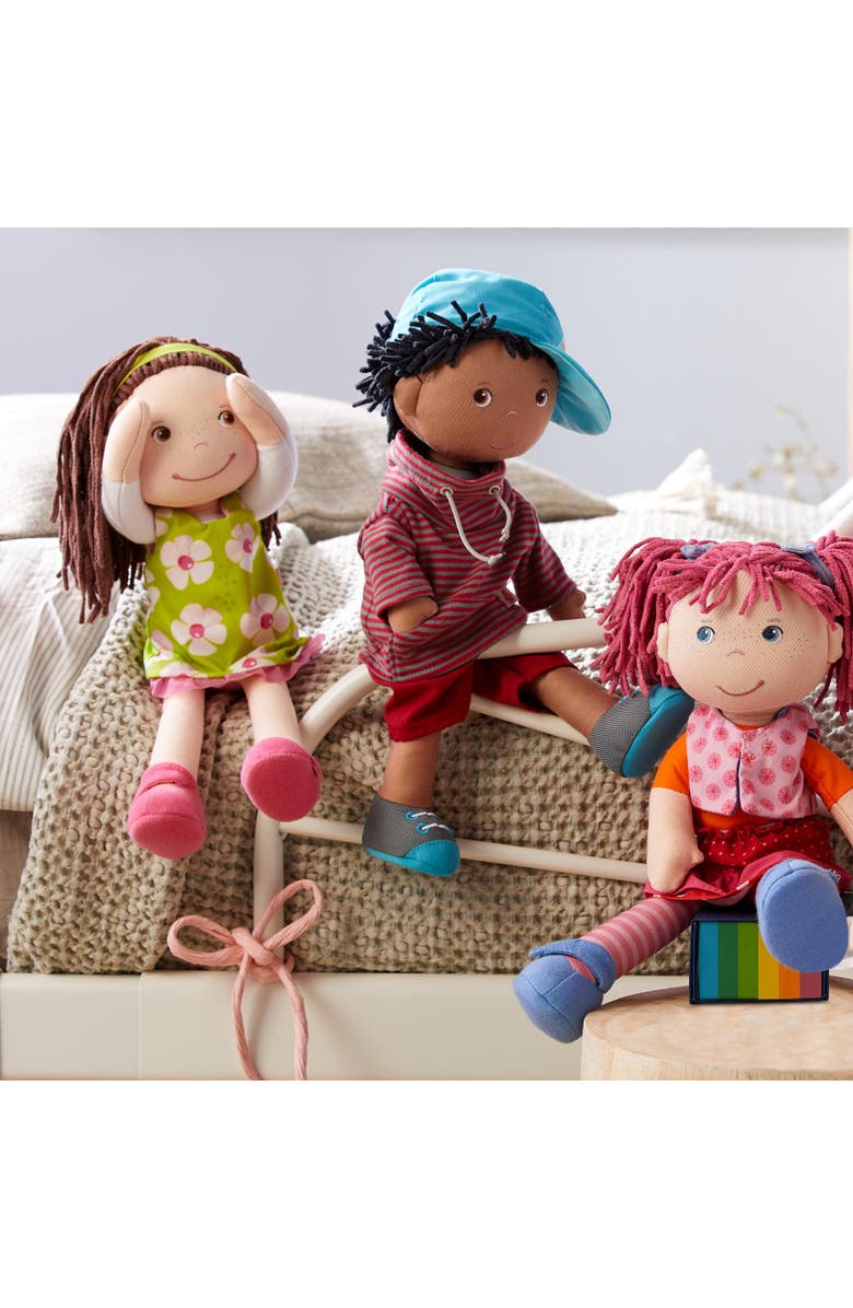 HABA Lilli-Lou 12" Soft Doll with Pink Hair in Pigtails, Blue Eyes & Embroidered Face, Machine Washable Baby Doll for Ages 18 Months+, Alternate, color, Pink Multi