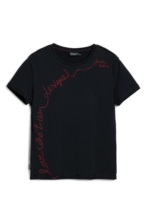Desigual Embroidered Stretch Cotton T-shirt In Black