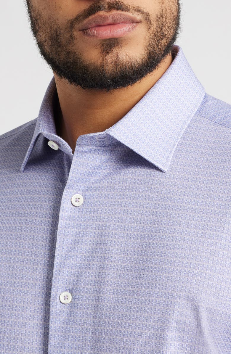 Bugatchi Miles OoohCotton<sup>®</sup> Geometric Print Short Sleeve Button-Up Shirt, Alternate, color, Lilac