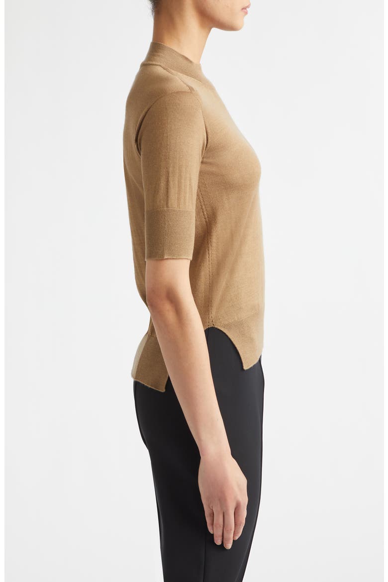 Fine Knit Short Sleeve Cashmere, Virgin Wool & Silk Sweater, Alternate, color, SAND