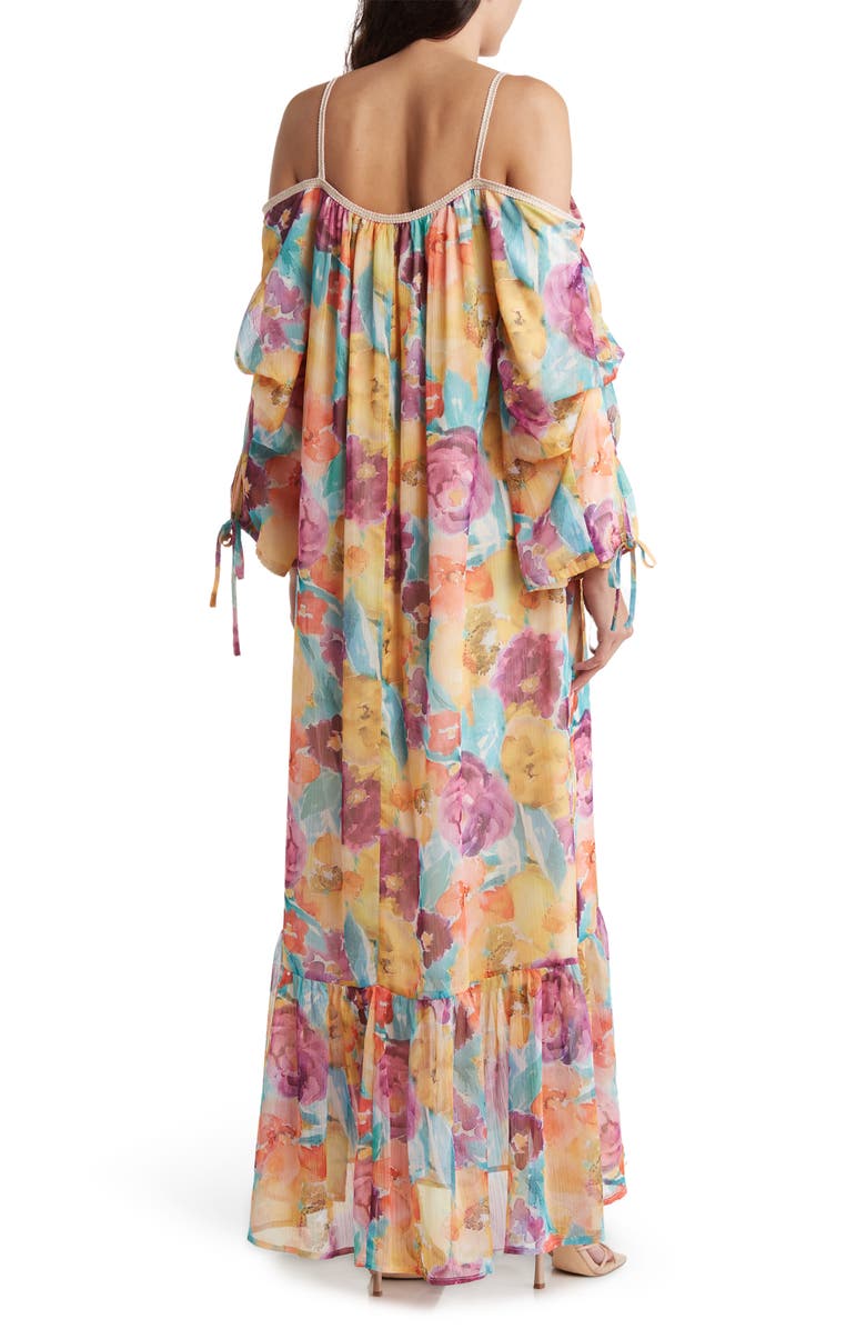 BY DESIGN Mira Cold Shoulder Maxi Dress, Alternate, color, Watercolor Floral