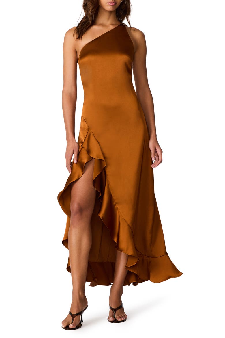 Mindy Asymmetric High-Low Dress, Main, color, CARAMEL CAFE