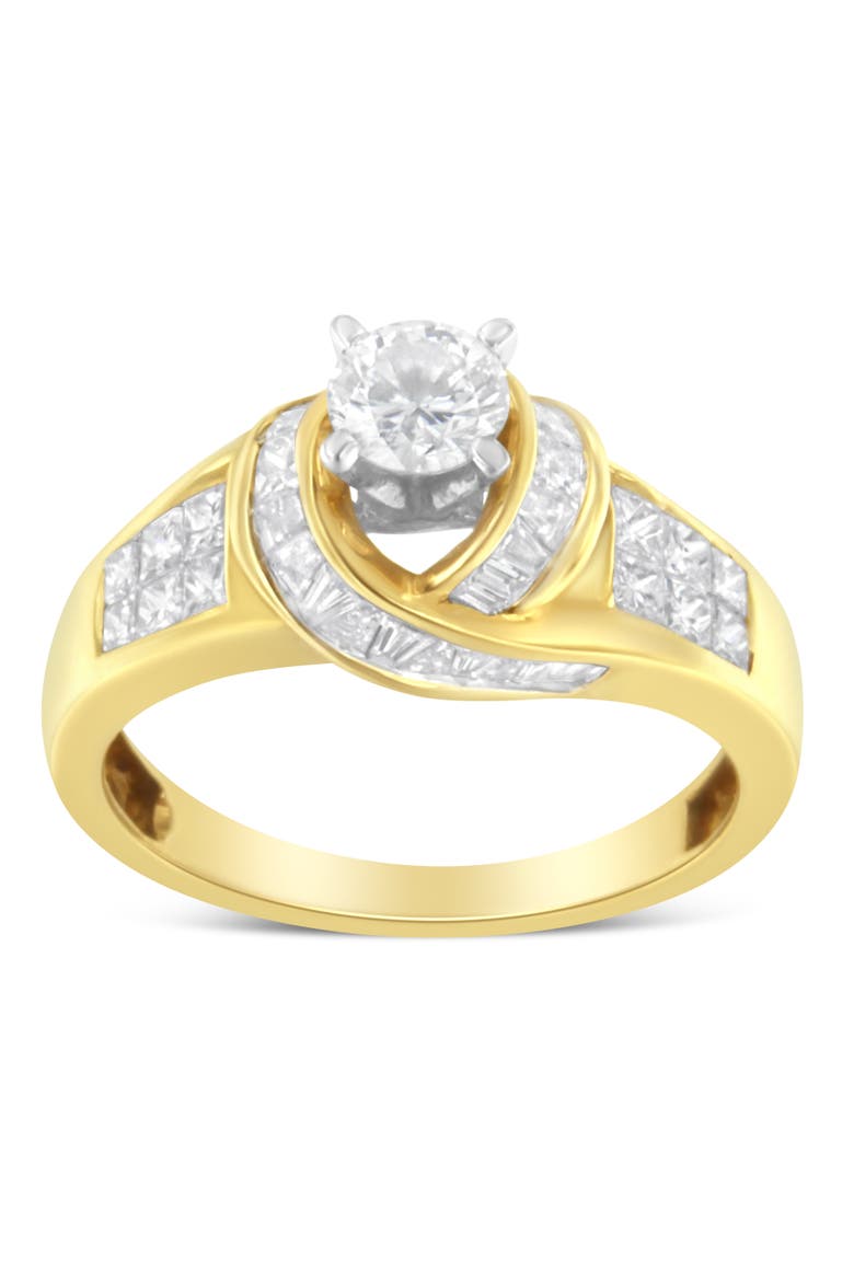 14K Gold 1 1/8Cttw Round Baguette and Princess Cut Diamond Ring, Alternate, color, Yellow Gold