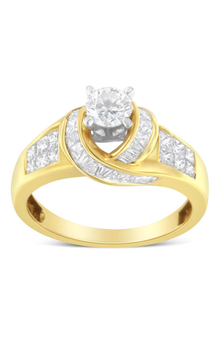 Haus of Brilliance 14K Gold 1 1/8Cttw Round Baguette and Princess Cut Diamond Ring, Alternate, color, Yellow Gold