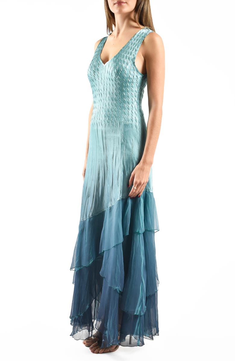 Komarov Tiered Charmeuse & Chiffon Cocktail Dress with Shawl, Alternate, color, Marine Night Ombre