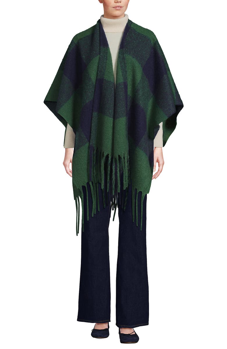 Lands' End Brushed Boucle Ruana, Alternate, color, Blue/Green Buffalo Check