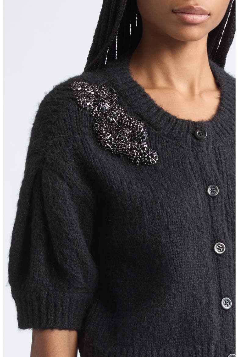 Millicent Crystal Ivy Embellished Cardigan, Alternate, color, BLACK