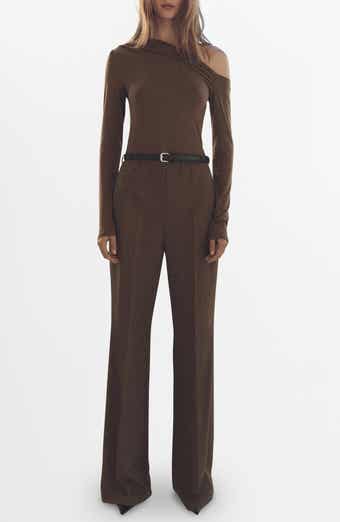 Belted Long Sleeve One-Shoulder Jumpsuit