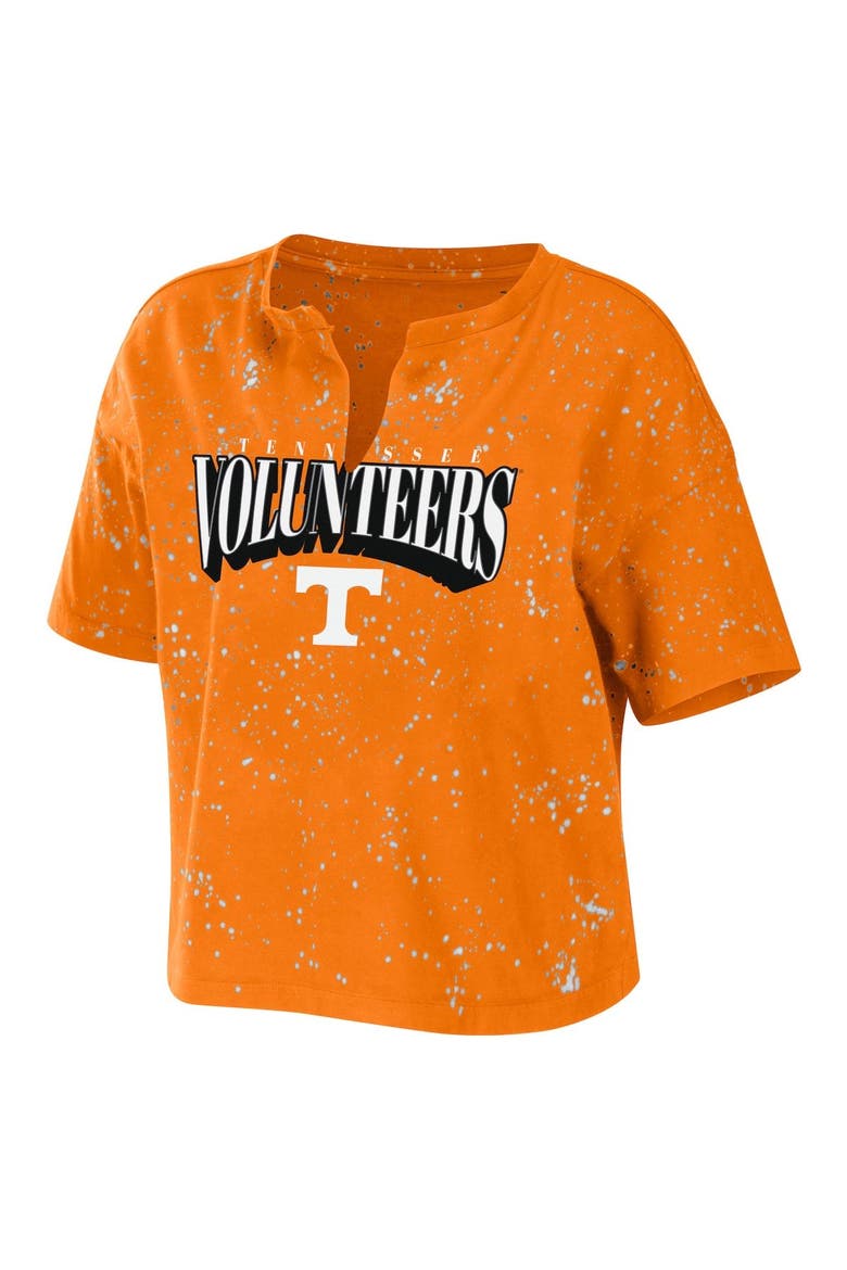 Women's WEAR by Erin Andrews Tennessee Orange Tennessee Volunteers Bleach Wash Splatter Cropped Notch Neck T-Shirt, Alternate, color, Orange