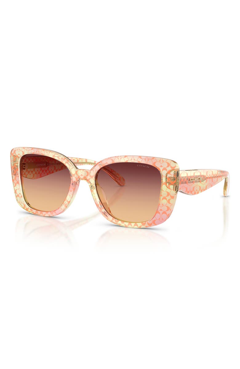 COACH 52mm Gradient Square Sunglasses, Alternate, color, Transparent Peach Signature C