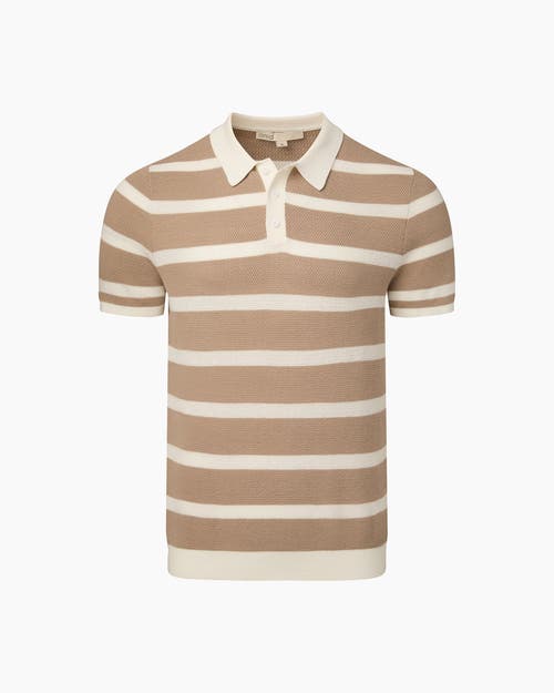 Onia Cotton Textured Knit Polo In Tan/white