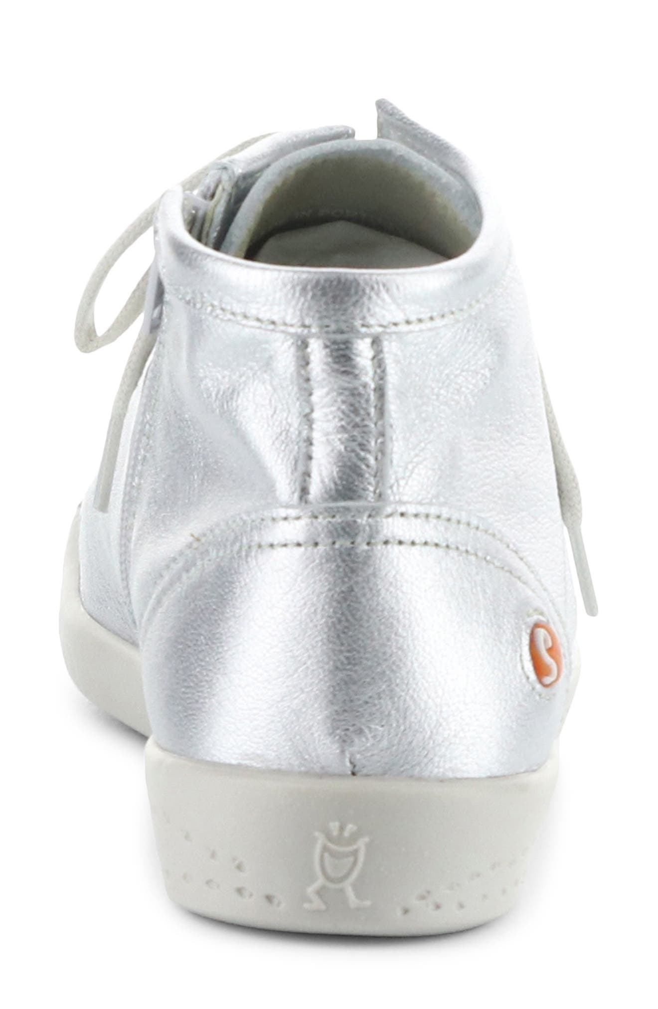 Softinos by Fly London Isleen Mid-Top Metallic Leather Sneaker, Alternate, color, Silver Laminato