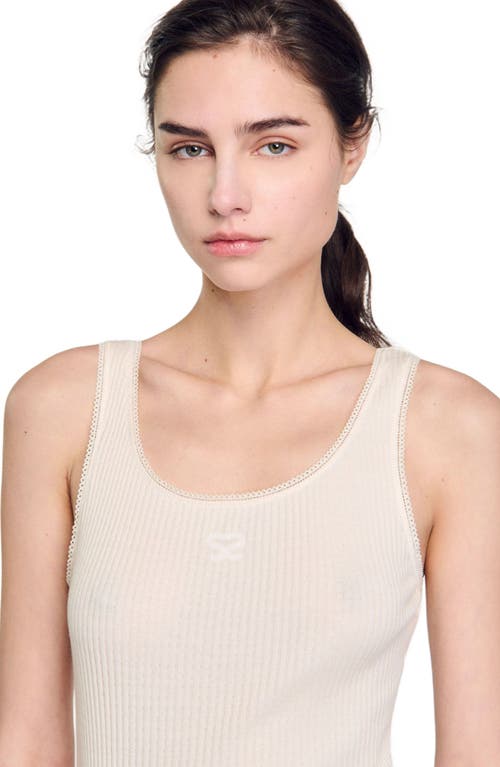 Sandro Rhinestoned Tank Top In Ecru