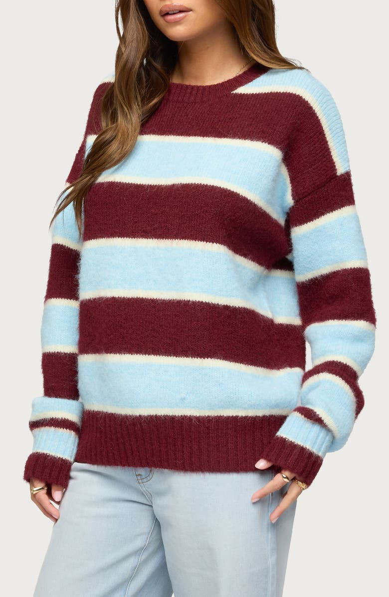 EDIKTED Conrad Stripe Sweater, Alternate, color, Burgundy-And-Blue