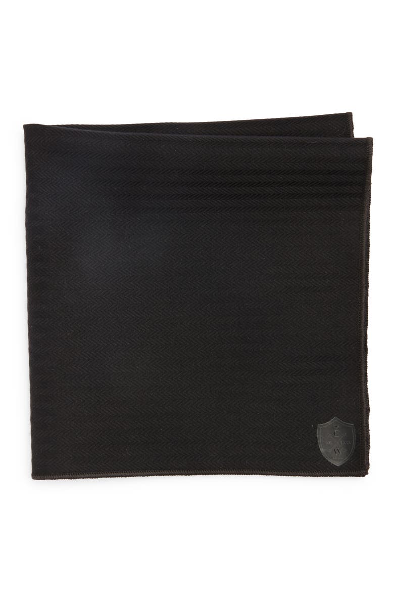 Herringbone Cotton Pocket Square, Main, color, BLACK