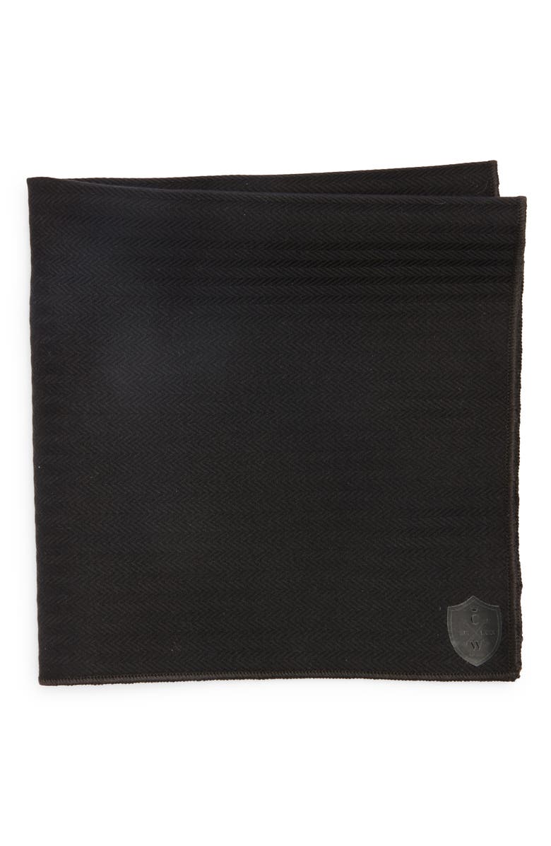 CLIFTON WILSON Herringbone Cotton Pocket Square, Main, color, Black