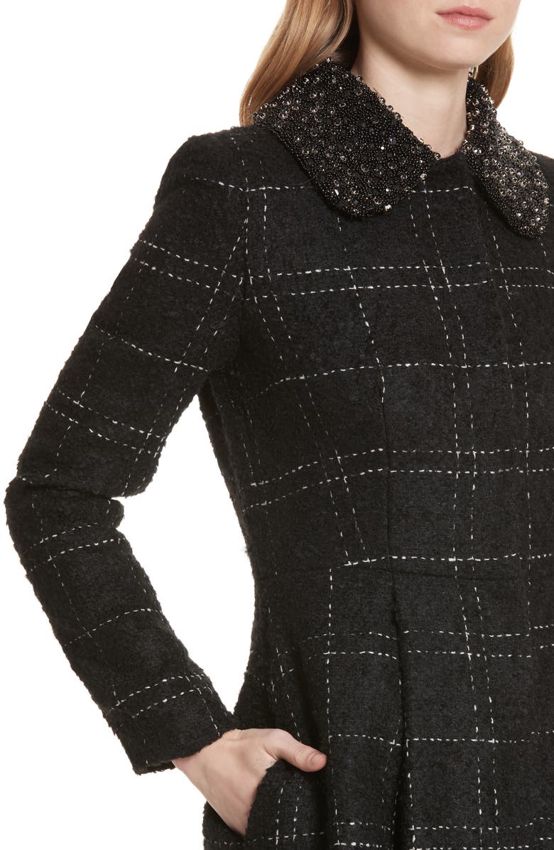 Alice + Olivia Marcia Embellished Peter Pan Collar Coat, Alternate, color, 