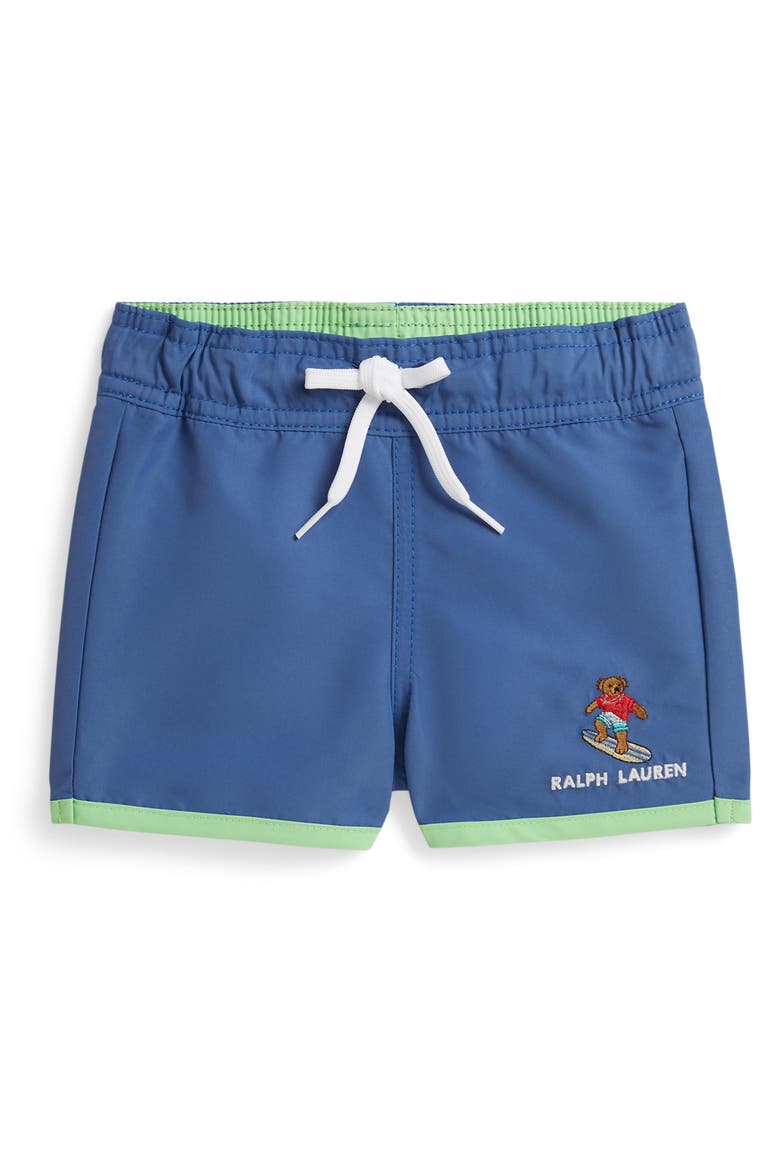 Embroidered Polo Bear Swim Trunks, Main, color, BAI BLUE