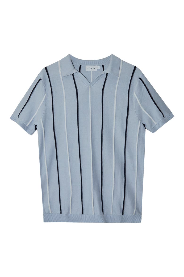 Rib Stripe Johnny Collar Polo, Alternate, color, BLUE