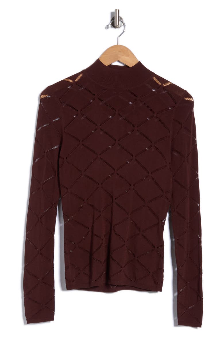 Seren Laser Cut Funnel Neck Knit Top, Main, color, BURGUNDY