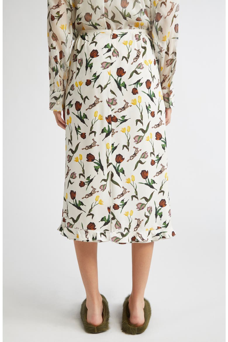 Tulips & Hares Ruffle Hem Crepe Back Satin Midi Skirt, Alternate, color, LIMESTONE