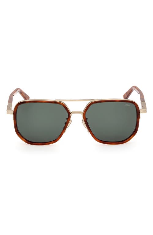 Zegna Men's 59mm Square Metal Sunglasses In Shiny Classic Havana