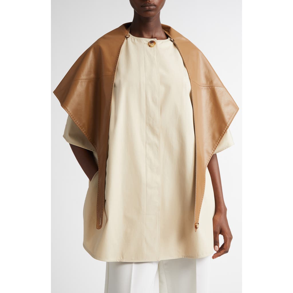 Max Mara Garza Cotton Cape With Removable Scarf In Colonial