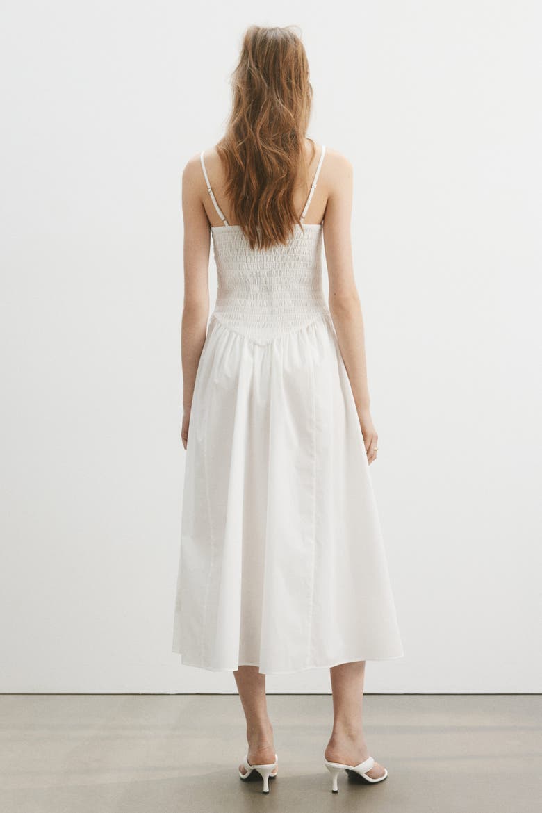 Smocked Flared-skirt Dress, Alternate, color, White