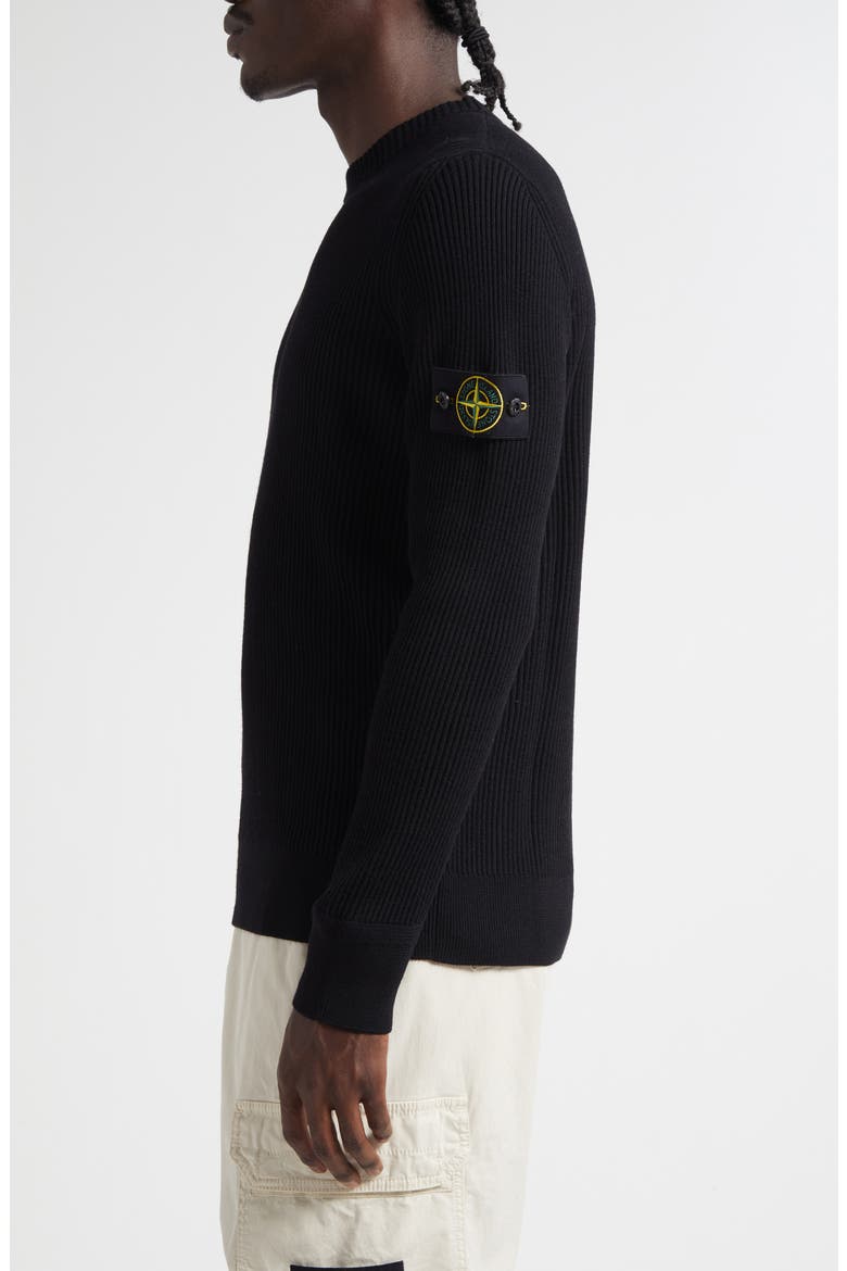 Compass Patch Rib Virgin Wool Crewneck Sweater, Alternate, color, V0029 BLACK