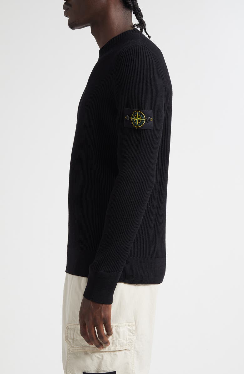 Stone Island Compass Patch Rib Virgin Wool Crewneck Sweater, Alternate, color, V0029 Black