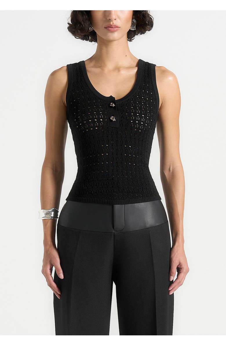 Manière De Voir Nora Pointelle Knitted Vest with Knot Button, Alternate, color, Black