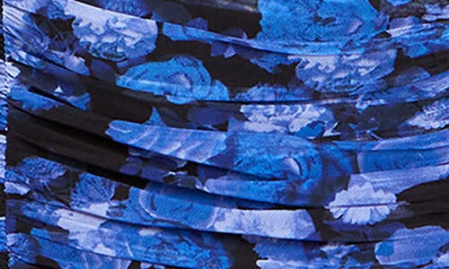 City Chic Robin Print Ruched Long Sleeve Body-con Dress In Blue