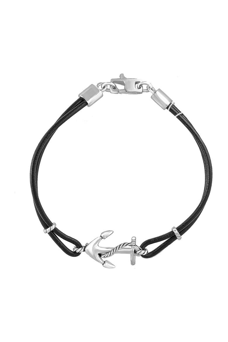 Anchor Charm Leather Bracelet, Main, color, BLACK