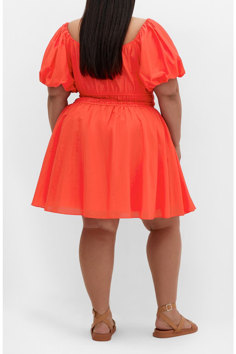 Lillian Puff Sleeve Cotton Fit & Flare Dress, Alternate, color, SUNSET CORAL