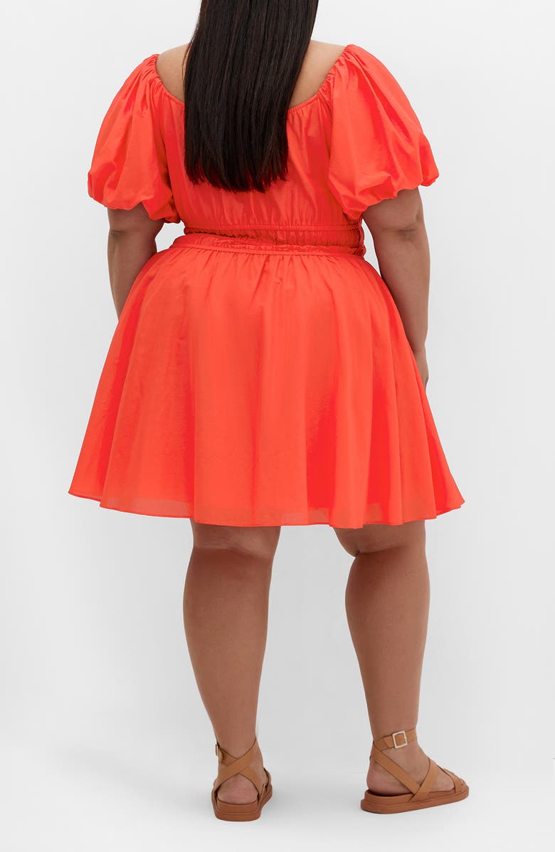 City Chic Lillian Puff Sleeve Cotton Fit & Flare Dress, Alternate, color,