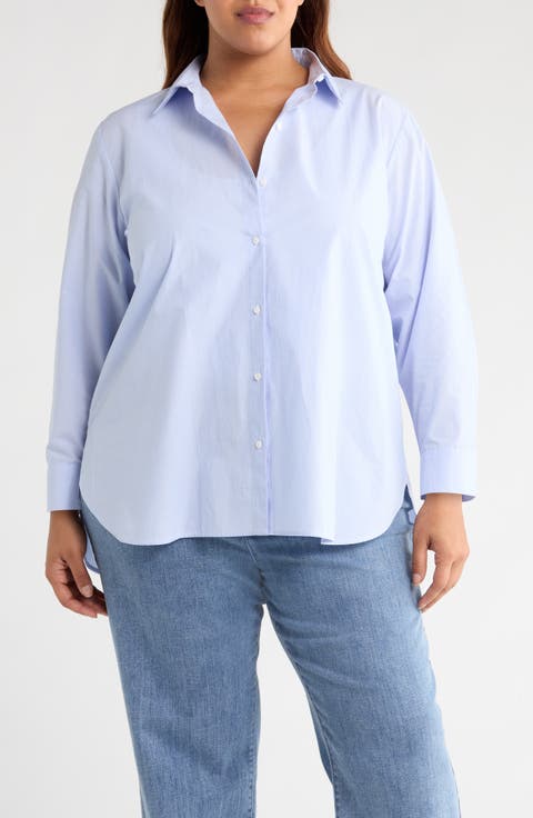 Classic Collar Easy Organic Cotton Button-Up Shirt (Plus)