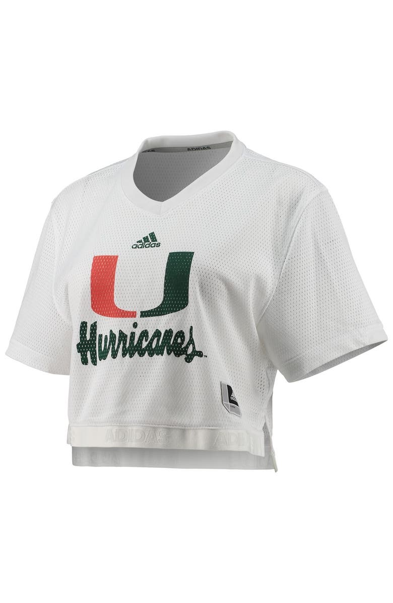adidas Women's adidas White Miami Hurricanes Primegreen V-Neck Cropped Jersey, Alternate, color, 