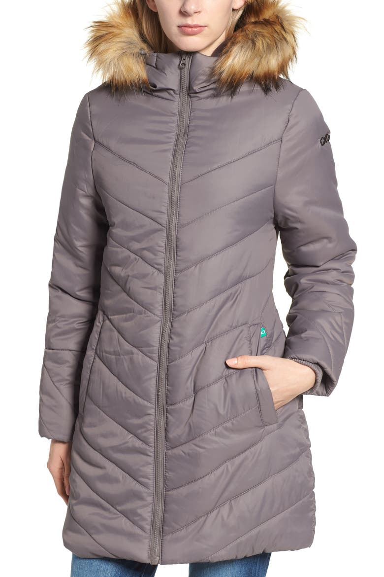Faux Fur Trim Convertible Puffer 3-in-1 Maternity Jacket, Alternate, color, DARK GREY