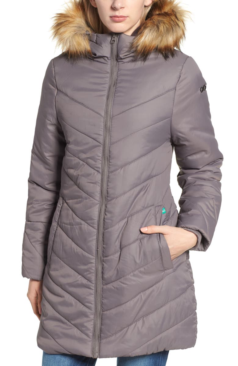 Modern Eternity Faux Fur Trim Convertible Puffer 3-in-1 Maternity Jacket, Alternate, color, Dark Grey