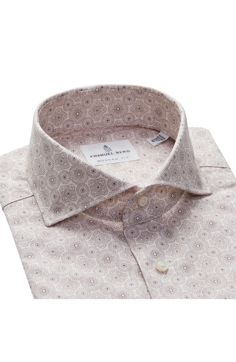 Emanuel Berg Textured Sartorial Geometric Cotton Dress Shirt, Alternate, color, Light Pastel Brown