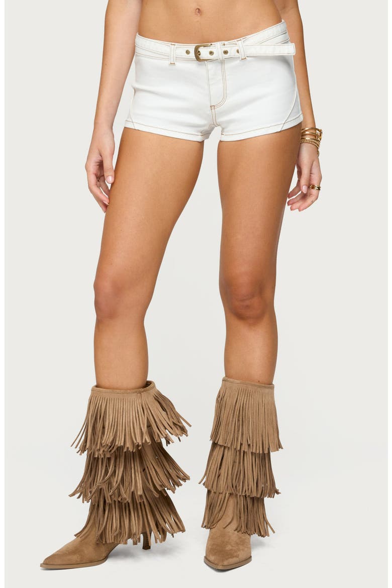 Ciel Belted Low Rise Denim Micro Shorts, Main, color, WHITE