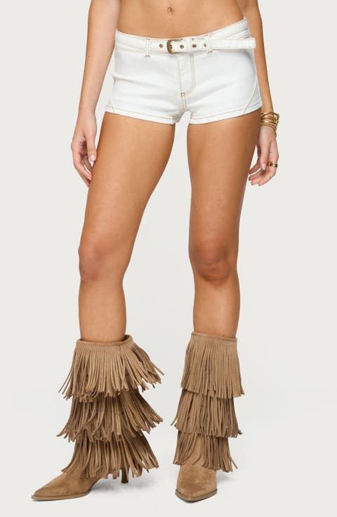 Ciel Belted Low Rise Denim Micro Shorts