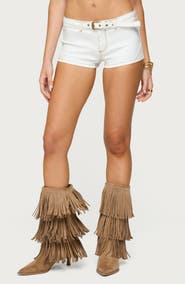 EDIKTED Ciel Belted Low Rise Denim Micro Shorts