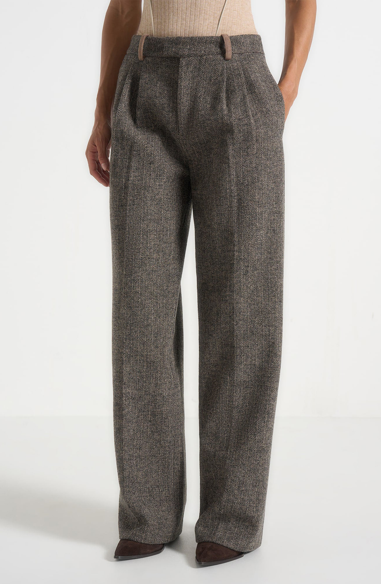 Manière De Voir Julie Herringbone Wool Twin Pleat Trousers, Main, color, Grey