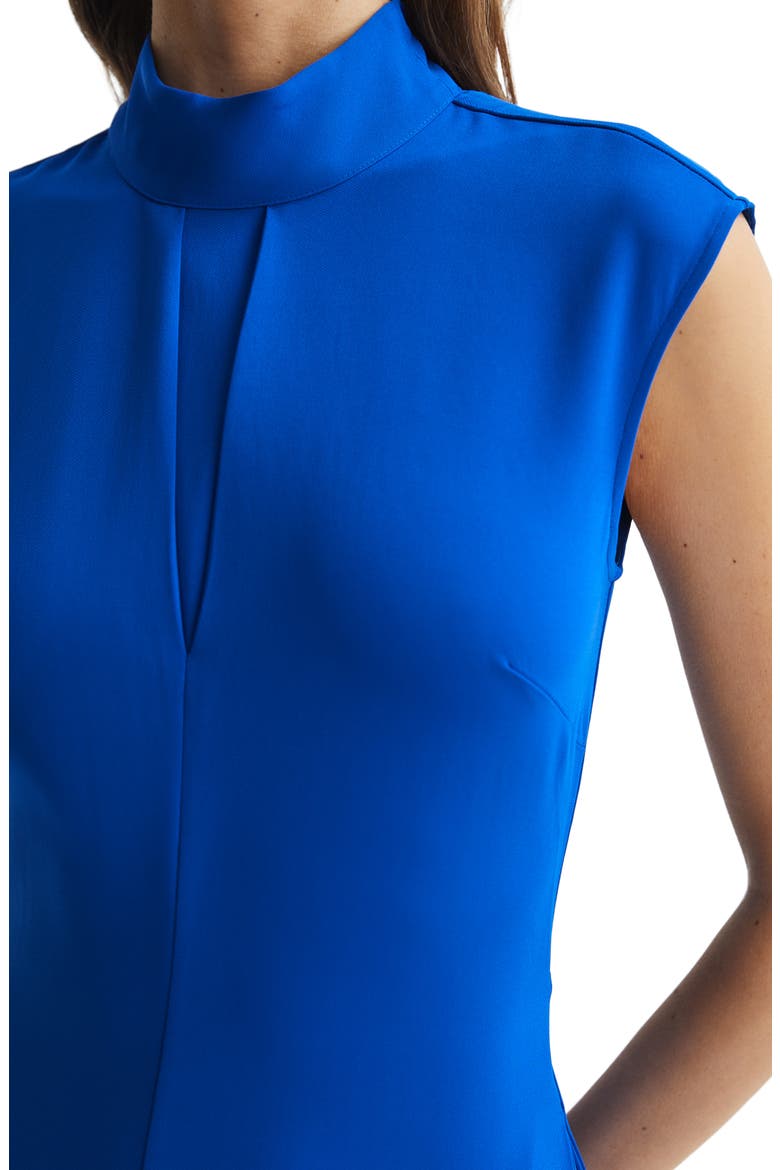 Livvy Mock Neck Open Back Fit & Flare Dress, Alternate, color, BLUE