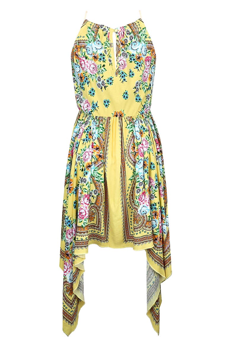 Kids' Floral Print Handkerchief Dress, Alternate, color, YELLOW