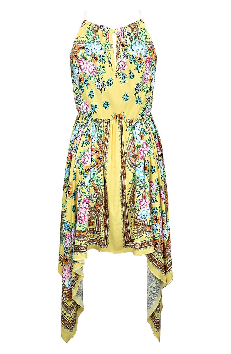Zunie Kids' Floral Print Handkerchief Dress, Alternate, color, Yellow